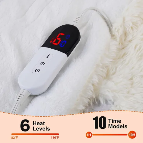 Miniatura 2 de Manta Eléctrica, Suave Manta Térmica de Piel Sintética de Conejo Burbuja con Control Dual, 6 Niveles de Calefacción y 4 Horas de Apagado Automático