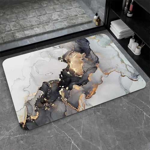 Miniatura 14 de Tapete de baño de tierra de diatomeas, arte abstracto, sol dorado, antideslizante, volumen súper absorbente, de secado rápido para baño, cocina