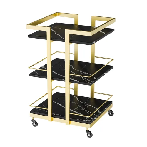 Carrito de esteticista con ruedas, carrito rodante utilitario para salón, organizador de almacenamiento móvil negro dorado para belleza, spa,
