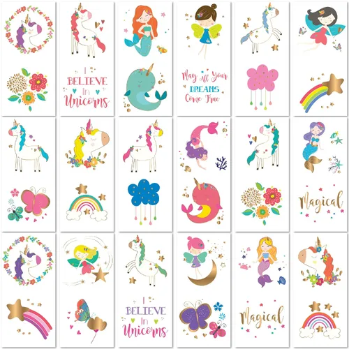 PapaKit Unicorn and Friends - Juego de 36 tatuajes falsos temporales, 18 hojas envueltas individualmente | Recompensa de regalo de fiesta de