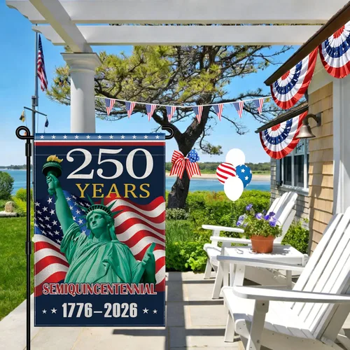 Miniatura 9 de Bandera de jardín de Estados Unidos del 250 aniversario, pancarta patriótica de doble cara para exteriores, decoración de bandera estadounidense