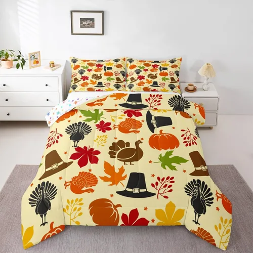 Miniatura 9 de Juego de ropa de cama de calabaza otoñal para niños, cosecha de otoño, juego de edredón de decoración de Acción de Gracias para niños y niñas, Multi