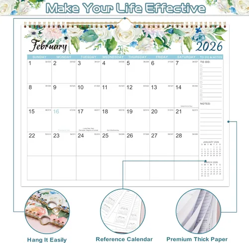 Miniatura 4 de Calendario 2026 – Calendario de pared 2026, enero 2026 – diciembre 2026, calendario de pared de 12 meses, 14.6 x 11.5 pulgadas, encuadernación