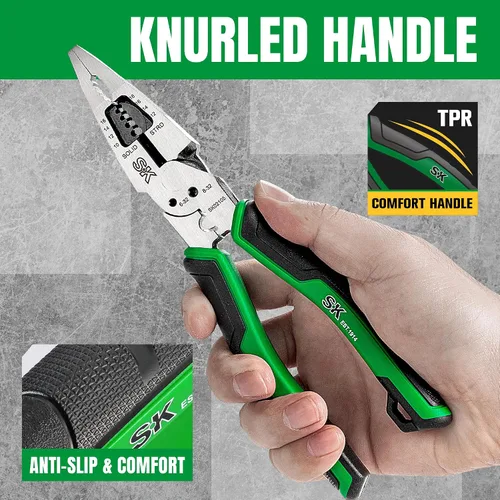 Miniatura 5 de SK Alicates de punta larga multiusos de 8 pulgadas, alicates de punta de aguja, 7 en 1, mango ergonómico antideslizante para un agarre cómodo