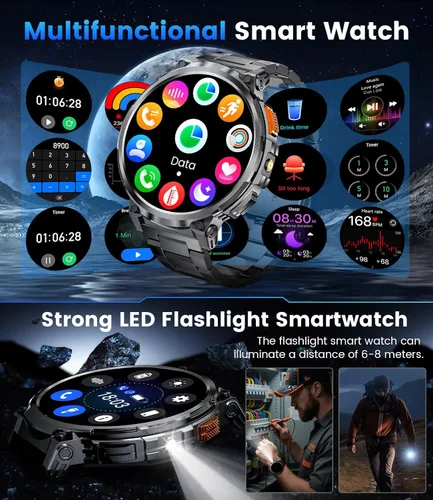 Miniatura 6 de LIGE Relojes inteligentes para hombres con batería de 730 mAh, reloj inteligente HD de 1.85 pulgadas con linterna/marca/respuesta de llamada/120 +