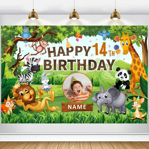 Miniatura 15 de Cartel personalizado de decoración de cumpleaños con temática de baloncesto de 14 años, pancarta de tela personalizada para suministros de fiesta