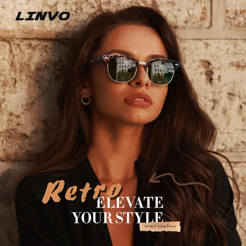 Miniatura 3 de LINVO Gafas de sol polarizadas sin montura para hombres y mujeres, lentes de sol clásicos retro con medio marco para conducir, protección UV Un
