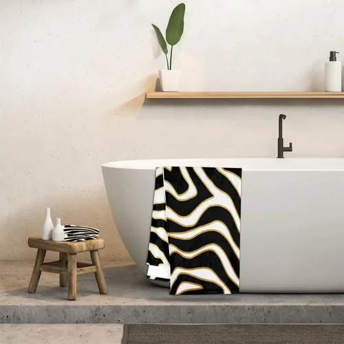 Miniatura 6 de Juego de toallas de baño de 3 piezas, toallas de baño con estampado de cebra de animal negro bohemio, toallas suaves y absorbentes para baño