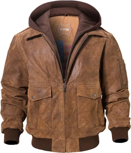 Miniatura 6 de FLAVOR Chaqueta de piloto bombardero de cuero para hombres Fuerza Aérea aviador