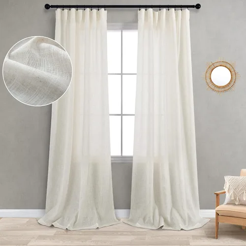 Miniatura 19 de KOUFALL Juego de 2 cortinas de puerta francesa, cortinas de lino para puerta/ventana, cortina transparente boho para cristal lateral delantero