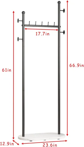 Miniatura 4 de DR.IRON Percheros de ropa negros con base de mármol, percheros modernos independientes negros con estantes para dormitorio, percheros resistentes