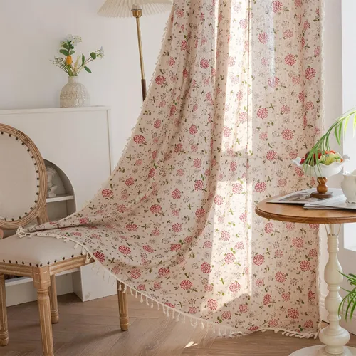 Miniatura 25 de Cortinas florales de granja semiopacas para sala de estar, de 63 pulgadas de largo, mezcla de lino y algodón, paneles de cortina de ventana cortos