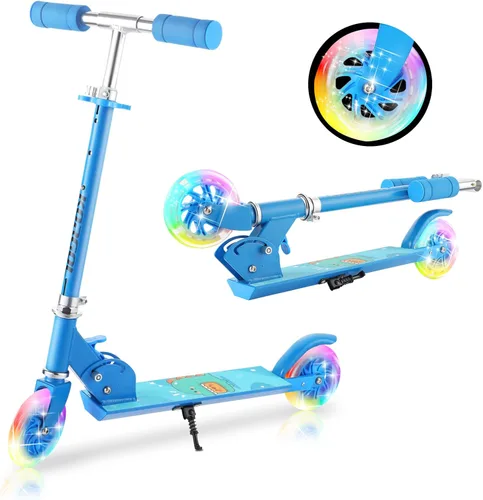 Miniatura 9 de Patinete para niños de 3 a 12 años – Patinete para niños con ruedas de luz LED y manubrio ajustable de 3 niveles, ligero y plegable de 2 ruedas