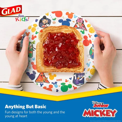 Miniatura 4 de Glad para Niños Platos de Papel Desechables de Disney Mickey y sus Amigos - Resistentes, A Prueba de Remojo, Aptos para Microondas, Platos