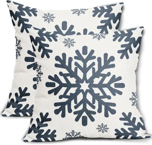 Miniatura 26 de Fundas de almohada decorativas de Navidad negras 40x40 cm con copos de nieve blancos de Navidad, juego de 2, temática rústica de invierno