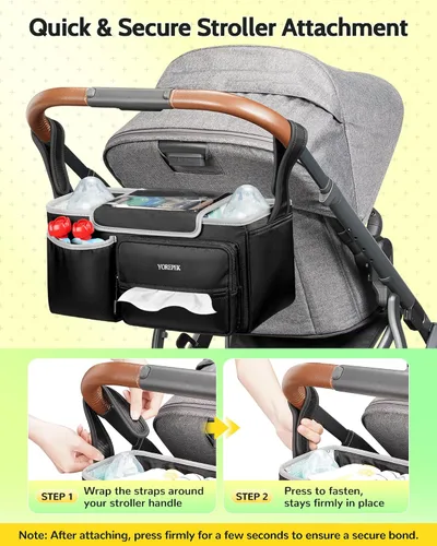 Miniatura 3 de YOREPEK Organizador de cochecito espacioso para UPPAbaby Vista/Minu/Cruz, organizador ajustable con 2 portavasos aislados, bolsa de cochecito fácil
