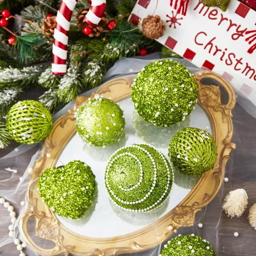 Miniatura 4 de 16 adornos de corazón verde y bolas de Navidad, decoraciones de bolas de Navidad, bolas de perlas colgantes de plástico inastillables para fiestas