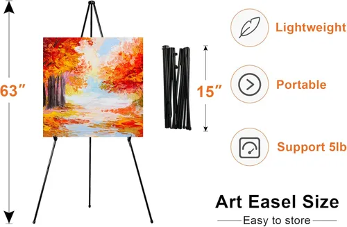 Miniatura 3 de REALlWAY - Caballete plegable de 63 pulgadas para exhibición, caballete de piso ajustable para artes, imágenes, pinturas, caballete telescópico