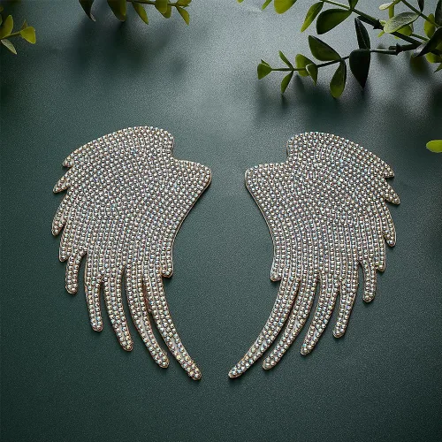 Miniatura 4 de 1 par de alas con diamantes de imitación, parches bordados para planchar, para mochila, ropa, parches de cristal, alas angulares brillantes, parche