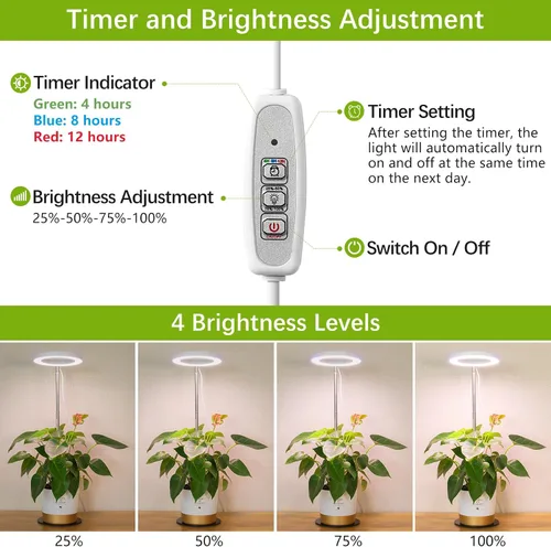 Miniatura 4 de LORDEM Luz de crecimiento, luz LED para plantas de interior, lámpara de crecimiento de escritorio de espectro completo con temporizador automático