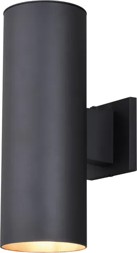 VAXCEL Chiasso - Lámpara moderna para porche al aire libre, 5 pulgadas de ancho x 14.25 pulgadas de alto, aplique de pared cilíndrica negra con 2