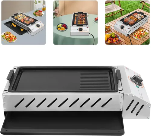 Miniatura 9 de DYRABREST Parrilla eléctrica profesional para barbacoa de acero inoxidable de 1800 W, parrilla de encimera de 110 V para cocina en interiores