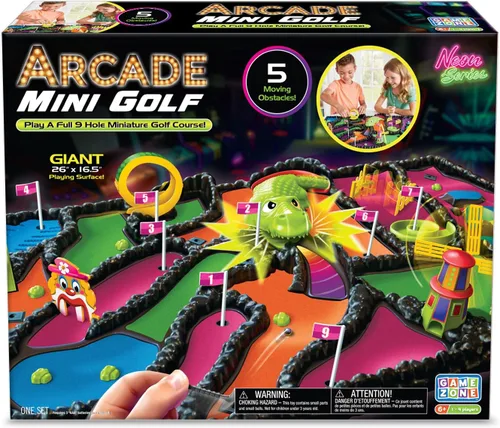 Miniatura 3 de Game Zone Arcade Mini Golf - Juego de mini golf interactivo de mesa con 9 hoyos y obstáculos móviles para 1-4 jugadores de 6 años en adelante