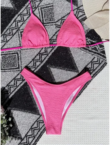 Miniatura 4 de GIANTHONG Conjunto de bikini de cintura alta con cuello redondo y espalda cruzada para mujer, traje de baño de tres piezas con estampado de vaca