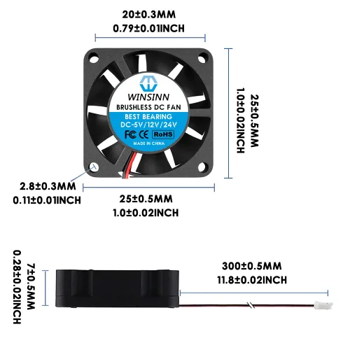 Miniatura 2 de WINSINN Mini ventilador de 0.984 in 5 V Rodamiento hidráulico sin escobillas 2507 0.984x0.276 in - Alta velocidad (paquete de 4 unidades)