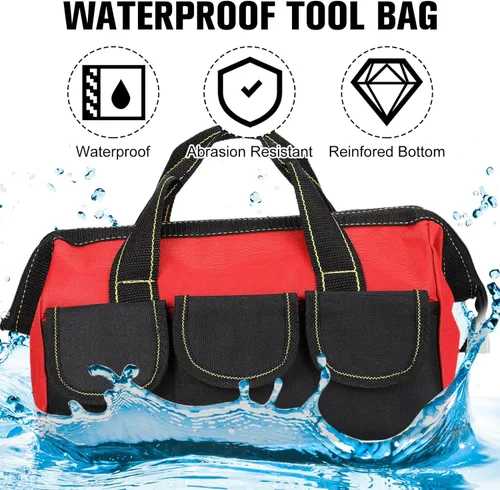 Miniatura 4 de Sanwuta - Paquete de 3 bolsas para herramientas, alta resistencia, fondo rígido impermeable, boca ancha, para electricista, carpintero, mecánico, 16