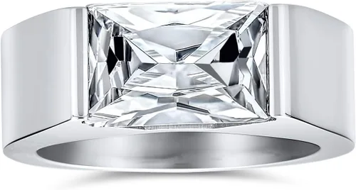 Miniatura 2 de Personalize Simple Geometric 4CTW - Anillo de compromiso rectangular de imitación de zafiro azul o circonita cúbica transparente, corte esmeralda