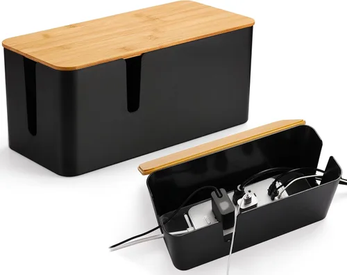 Miniatura 6 de ZhiYo Caja organizadora de cables negra, paquete de 2 cajas organizadoras de cables, tamaño extra grande y mediano, caja oculta para ocultar