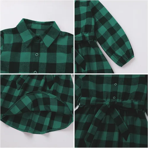 Miniatura 6 de AWIBMK Trajes familiares a juego para Navidad, color verde y rojo, a cuadros, vestidos para mamá e hija, otoño, invierno, Navidad, trajes familiares