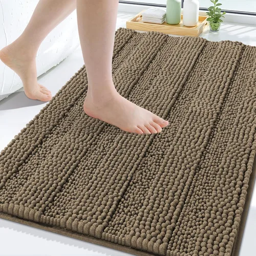 Miniatura 39 de Grandaily Alfombras de baño de felpilla a rayas de 24 x 16 pulgadas, extra gruesas y suaves, absorbentes, parte trasera de goma, alfombra de ducha