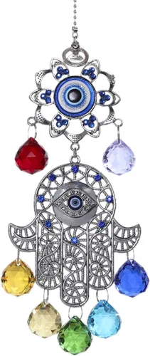 Miniatura 8 de Adorno colgante de ojo maligno azul de 4.5 pulgadas con cuentas de cristal - Amuleto de buena suerte, decoración para el hogar, oficina, coche