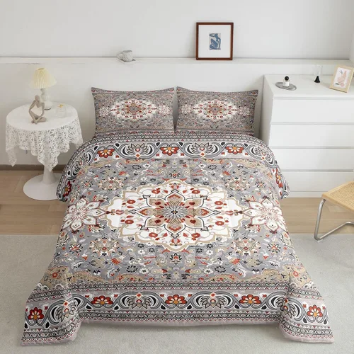 Miniatura 9 de Erosebridal Juego de edredón bohemio individual, juego de ropa de cama exótica bohemio, retro, azul, amarillo, degradado, rojo, floral, bohemio