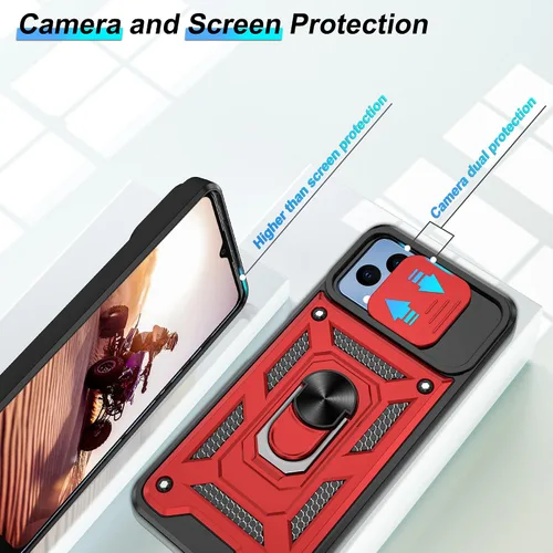 Miniatura 2 de ATUMP Funda para T-Mobile Revvl V Plus 5G con protector de pantalla HD con cubierta de cámara deslizante, soporte de anillo de rotación de 360° Negro