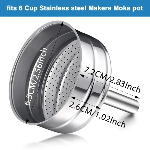 Miniatura 2 de Moka Express - Kit de embudo de repuesto, 3 paquetes de sellos de junta, 1 embudo de acero inoxidable con 1 filtro inoxidable (6 tazas)