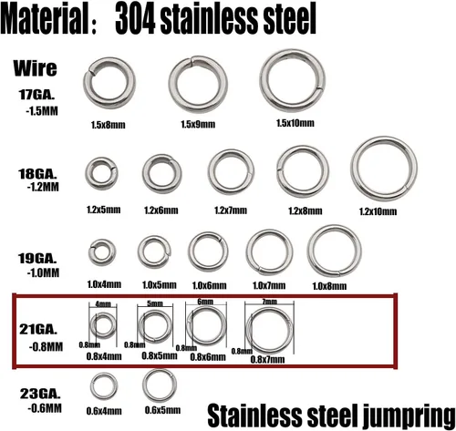 Miniatura 3 de 1200 anillos de acero inoxidable mixtos de 0.157 in, 0.197 in, 0.236 in, 0.276 in, anillos de salto para hacer joyas, collares, pulseras, aretes