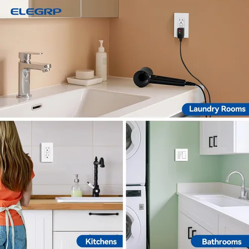 Miniatura 9 de ELEGRP Salida GFCI para Exteriores, Receptáculo GFI Eléctrico de Autoprueba de 15 Amperios con Diseño Más Delgado, Receptáculo GFCI Resistente a