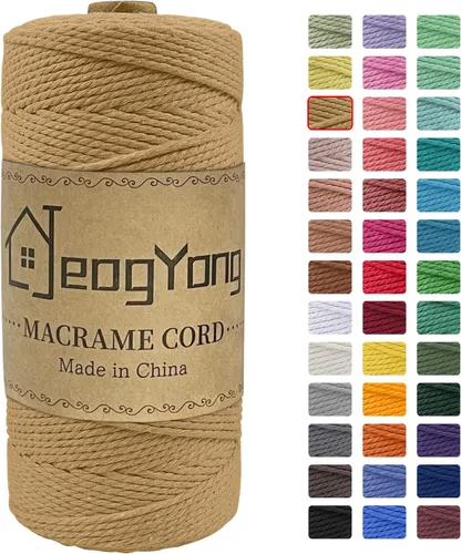JeogYong Cuerda de macramé de 0.078 pulgadas x 218 yardas, cuerda de algodón natural torcida de 3 hebras, cuerda de algodón de color para colgar Café