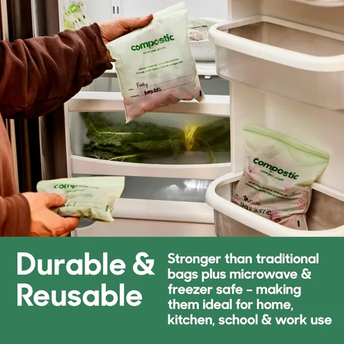 Miniatura 3 de Compostic Bolsas compostables para aperitivos, tamaño de aperitivo (60 unidades), paquete de iniciación – Sellado resellable, a base de plantas