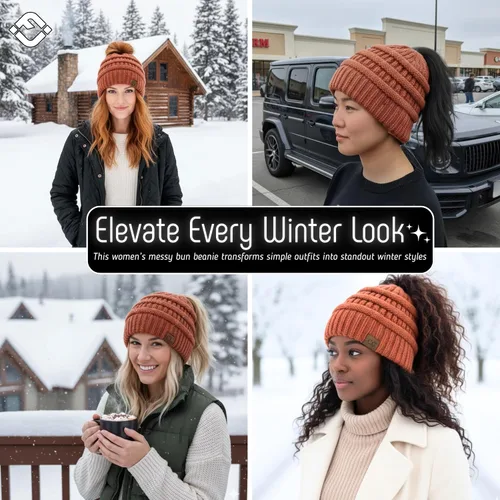 Miniatura 48 de Funky Junque - Gorro para mujer con ranura para cola de caballo