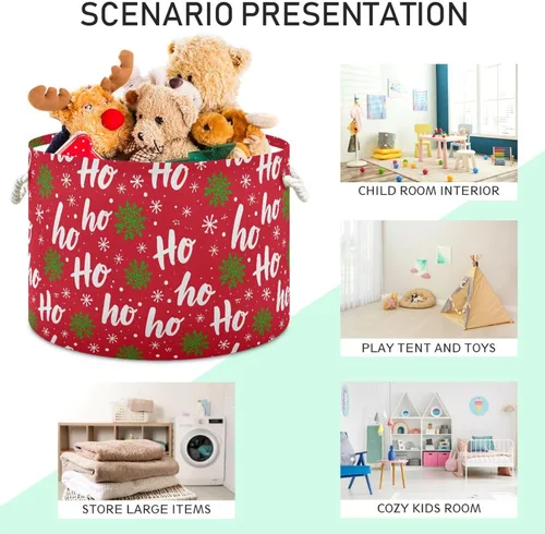 Miniatura 3 de Bolaz Cesta de almacenamiento grande de Navidad, hohoho, copo de nieve, caja de almacenamiento de juguetes, contenedores organizadores con asas