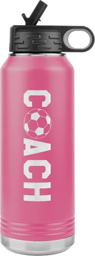 Miniatura 10 de Botella de agua de entrenador de fútbol, 32 onzas, con tapa abatible de acero inoxidable grabada, con pajita, regalo de entrenador de fútbol