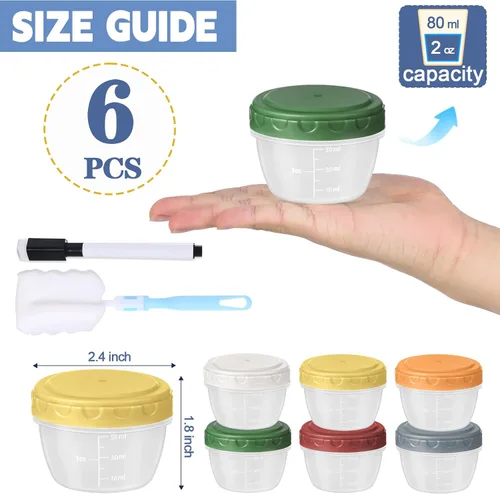 Miniatura 3 de Yomarket 6 piezas 2 oz Recipiente de aderezo de ensalada, recipientes de condimentos reutilizables con tapas a prueba de fugas, pequeños recipientes
