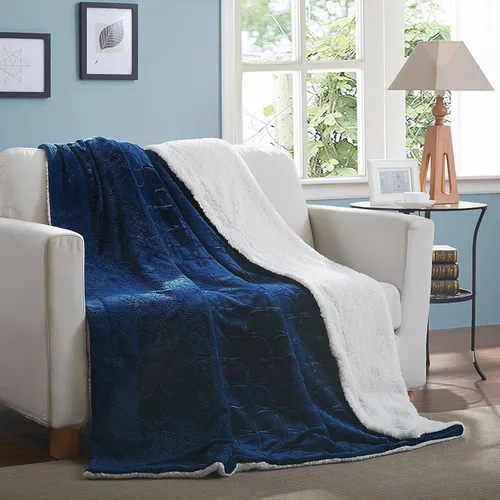 Miniatura 2 de Tache Elegant Embossed Sherpa Bed Throw Blanket (Blue, 50 x 60 Inch)