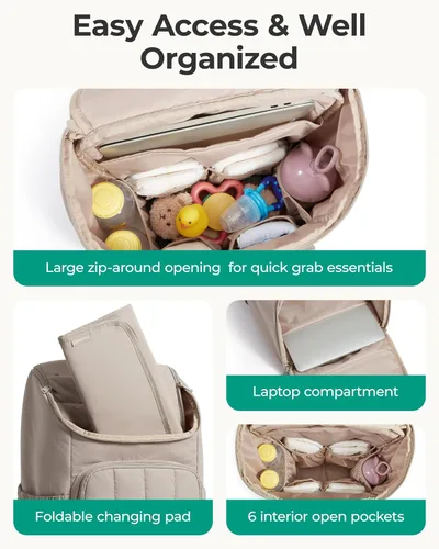 Miniatura 3 de BAGSMART Mochila para Pañales, Bolsa Grande para Pañales de Bebé, Bolsa Acolchada Esponjosa para Bebé para Mamá con Bolsillos Aislados de Acceso