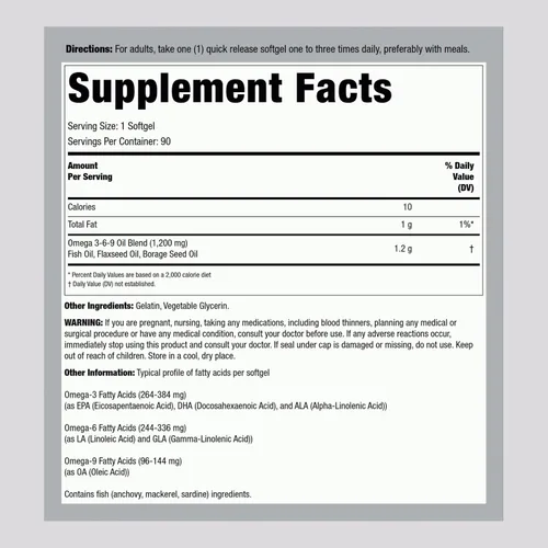Miniatura 2 de Lindberg Suplemento Omega 3 6 9 1200 mg 90 cápsulas blandas de liberación rápida con aceite de pescado, lino y borraja Ácidos grasos