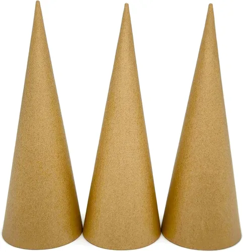 Juego de 3 conos de papel maché con parte inferior abierta de 12.2 x 4.5 pulgadas (mediano) - Para proyectos de arte, manualidades y decoraciones